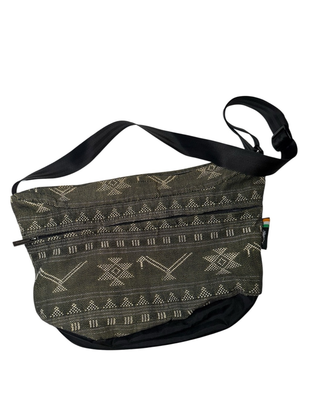 Men's Black Patterned Messenger Crossbody Bag